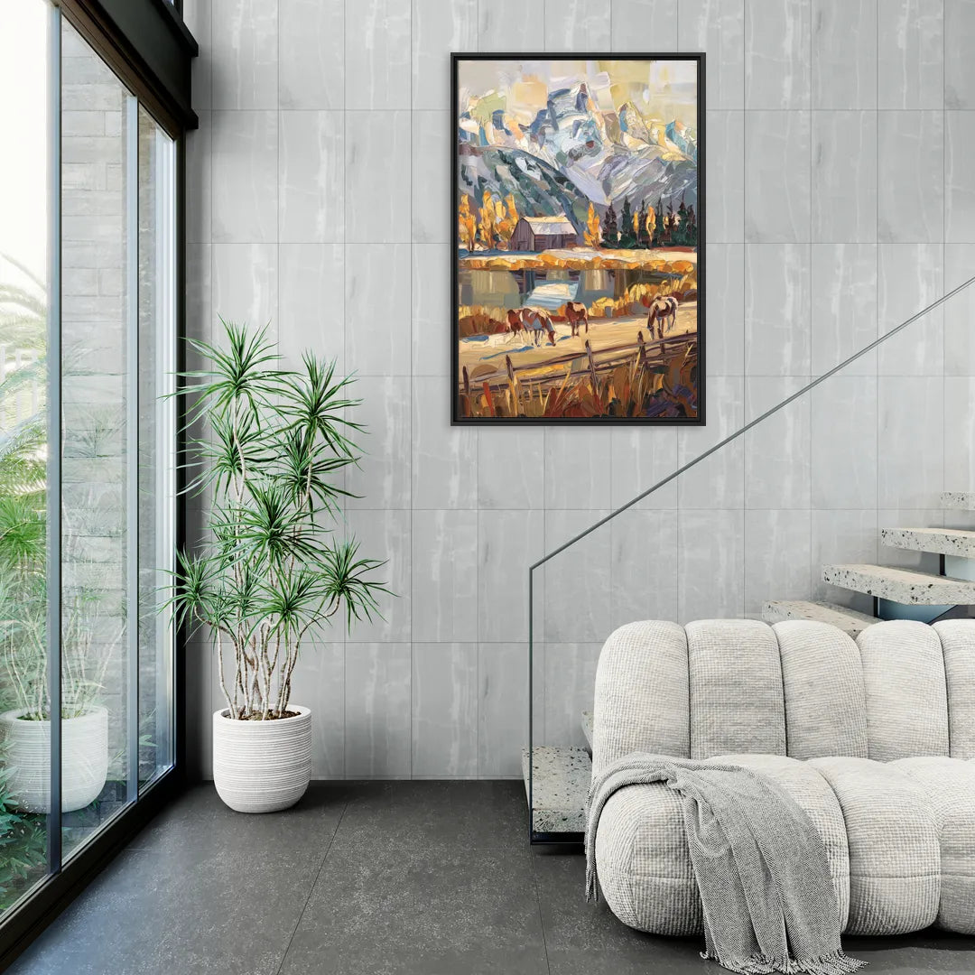 Jackson Hole Rustic Charm - Living Room Black Frame Canvas