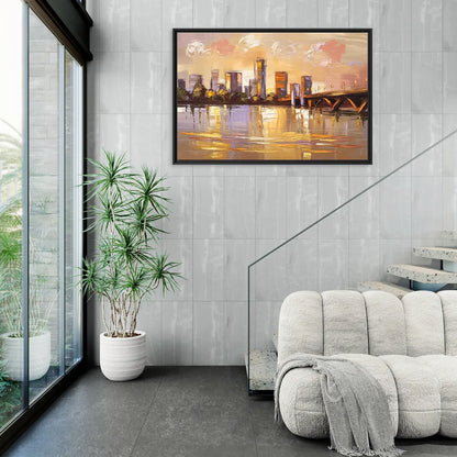 Baton Rouge Mississippi River View - Living Room Black Frame Canvas