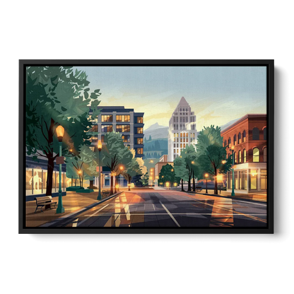 Eugene Cityscape Downtown - Black Frame Canvas