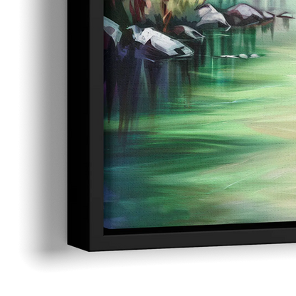 Aurora Borealis Landscape - Close-Up Black Frame Canvas