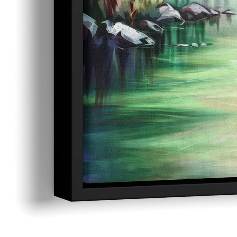 Aurora Borealis Landscape - Close-Up Black Frame Canvas