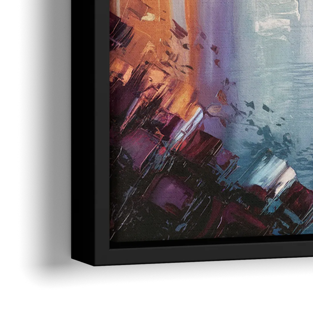 Cleveland Skyline Reflection - Close-Up Black Frame Canvas