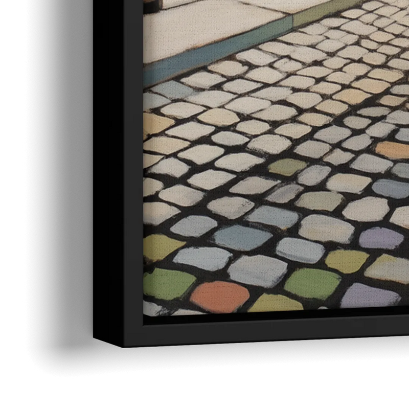 Place Royale Cobblestones - Close-Up Black Frame Canvas