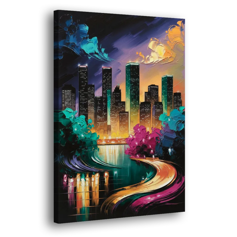 Houston Vibrant Nights - Canvas Print Art Sides