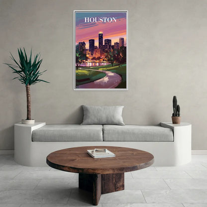 Houston Downtown Vibes - Living Room White Frame Canvas