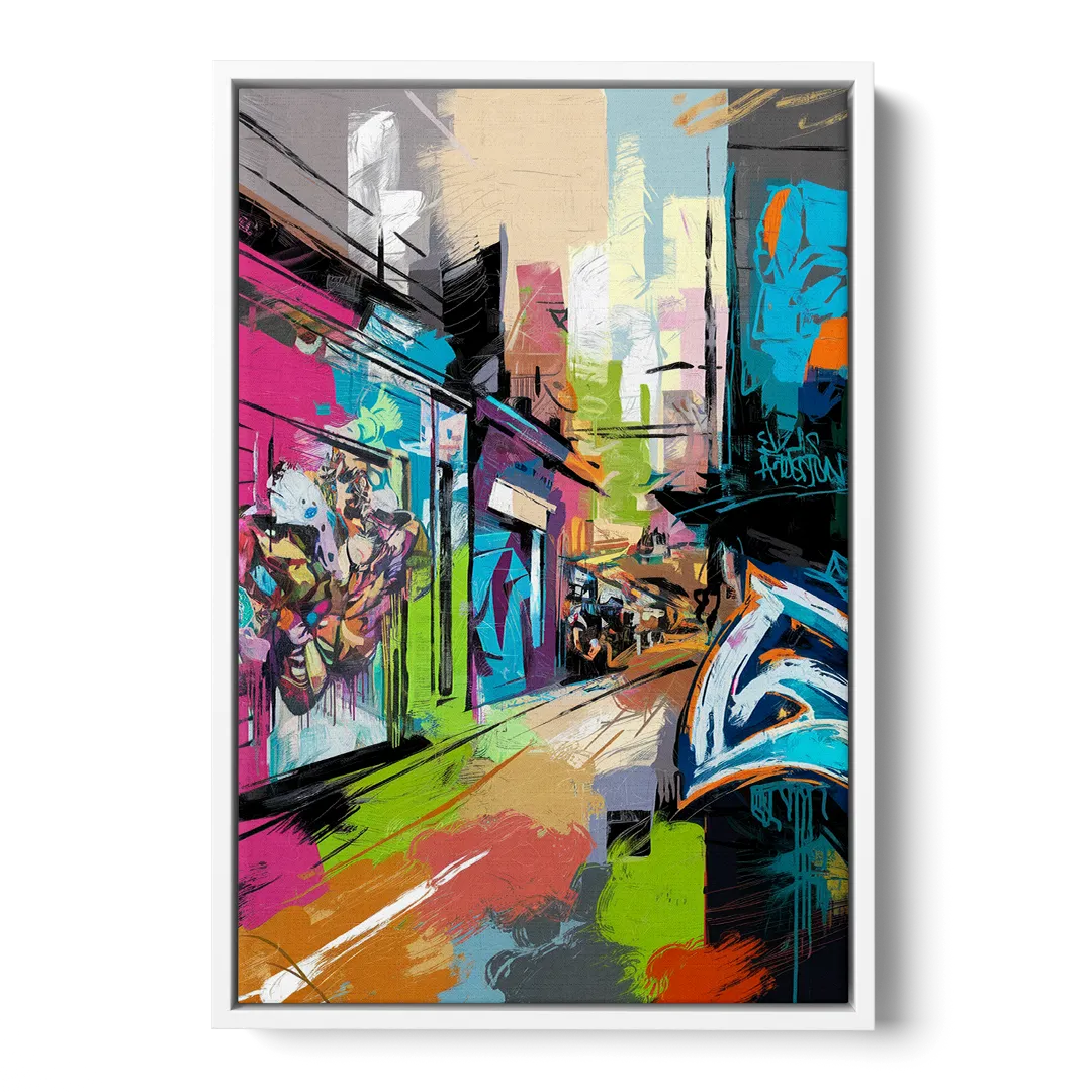 Houston Graffiti Streets - White Frame Canvas