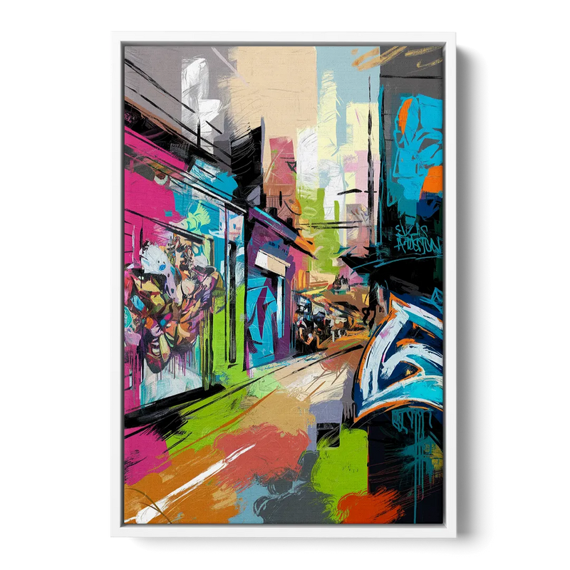 Houston Graffiti Streets - White Frame Canvas