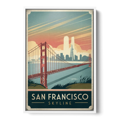 San Francisco Golden Gate Bridge Skyline - White Frame Canvas