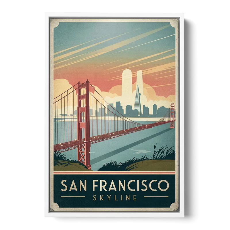 San Francisco Golden Gate Bridge Skyline - White Frame Canvas