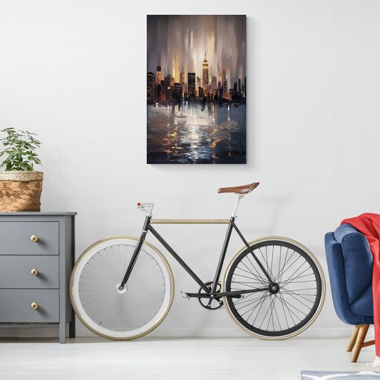 New York City Foggy Skyline Contrast Night - Canvas Wall Art Living Room