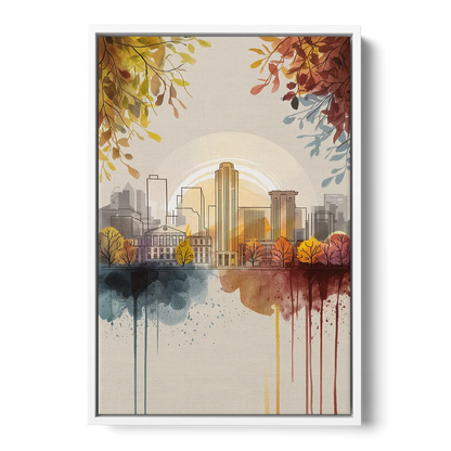 Buffalo Skyline in Autumn - White Frame Canvas