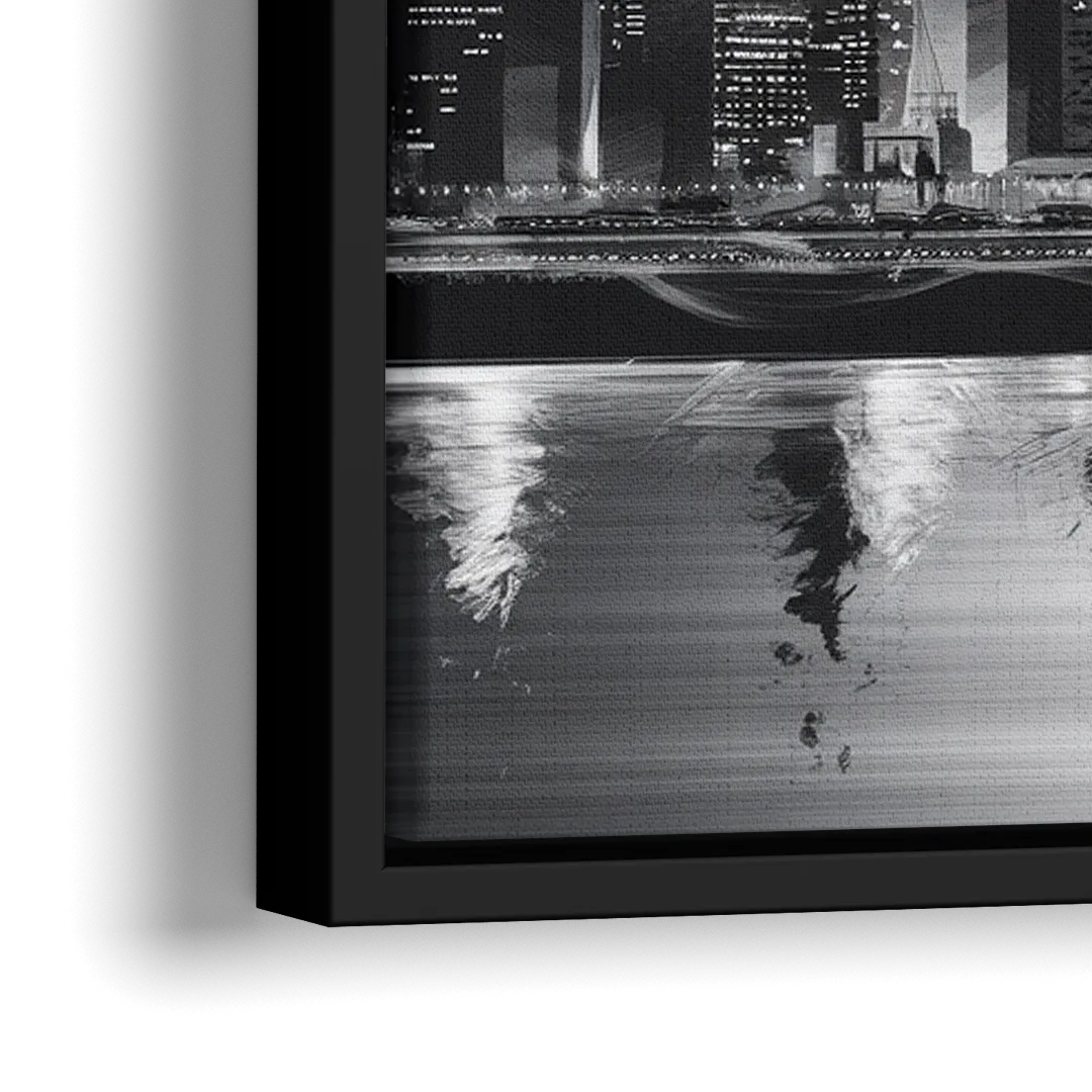New York City Black And White Skyline - Close-Up Black Frame Canvas