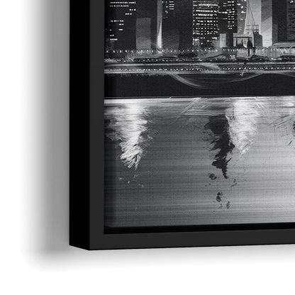 New York City Black And White Skyline - Close-Up Black Frame Canvas