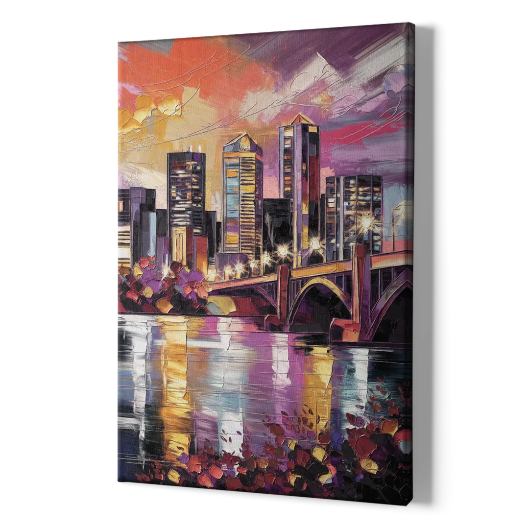 Minneapolis Vibrant City Lights - Canvas Print Art Sides