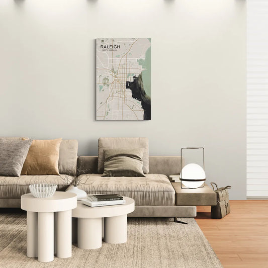 Raleigh City Map Design - Canvas Wall Art Living Room