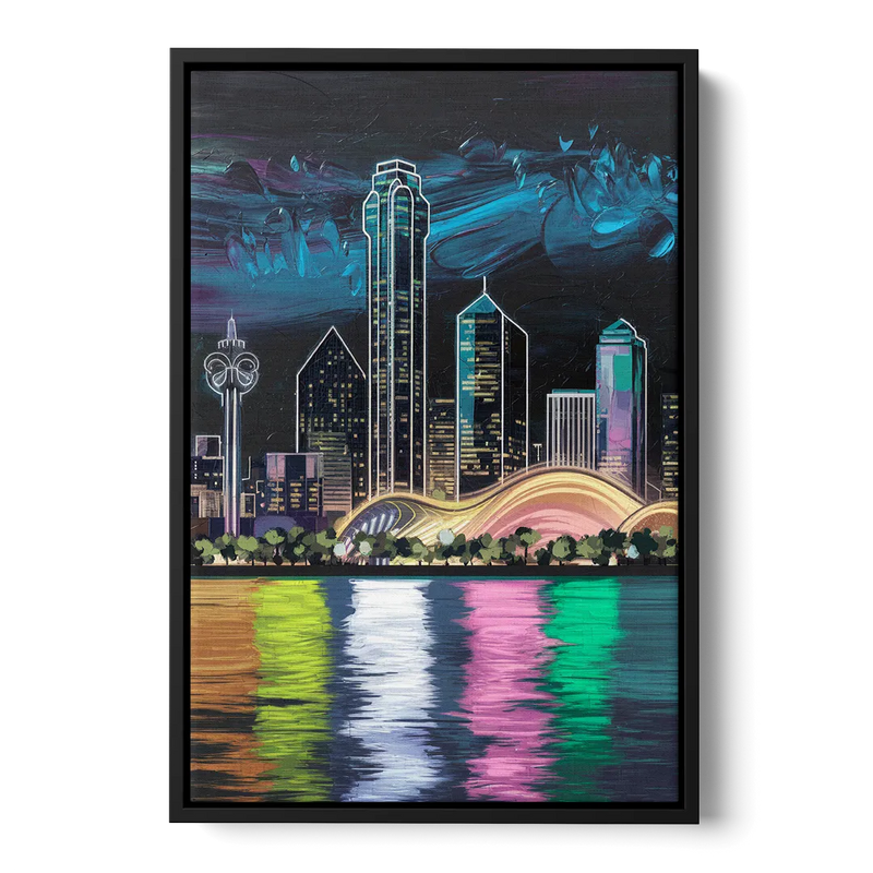 Dallas Skyline Reflection - Black Frame Canvas