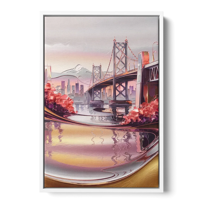 Portland Oregon Bridges - White Frame Canvas