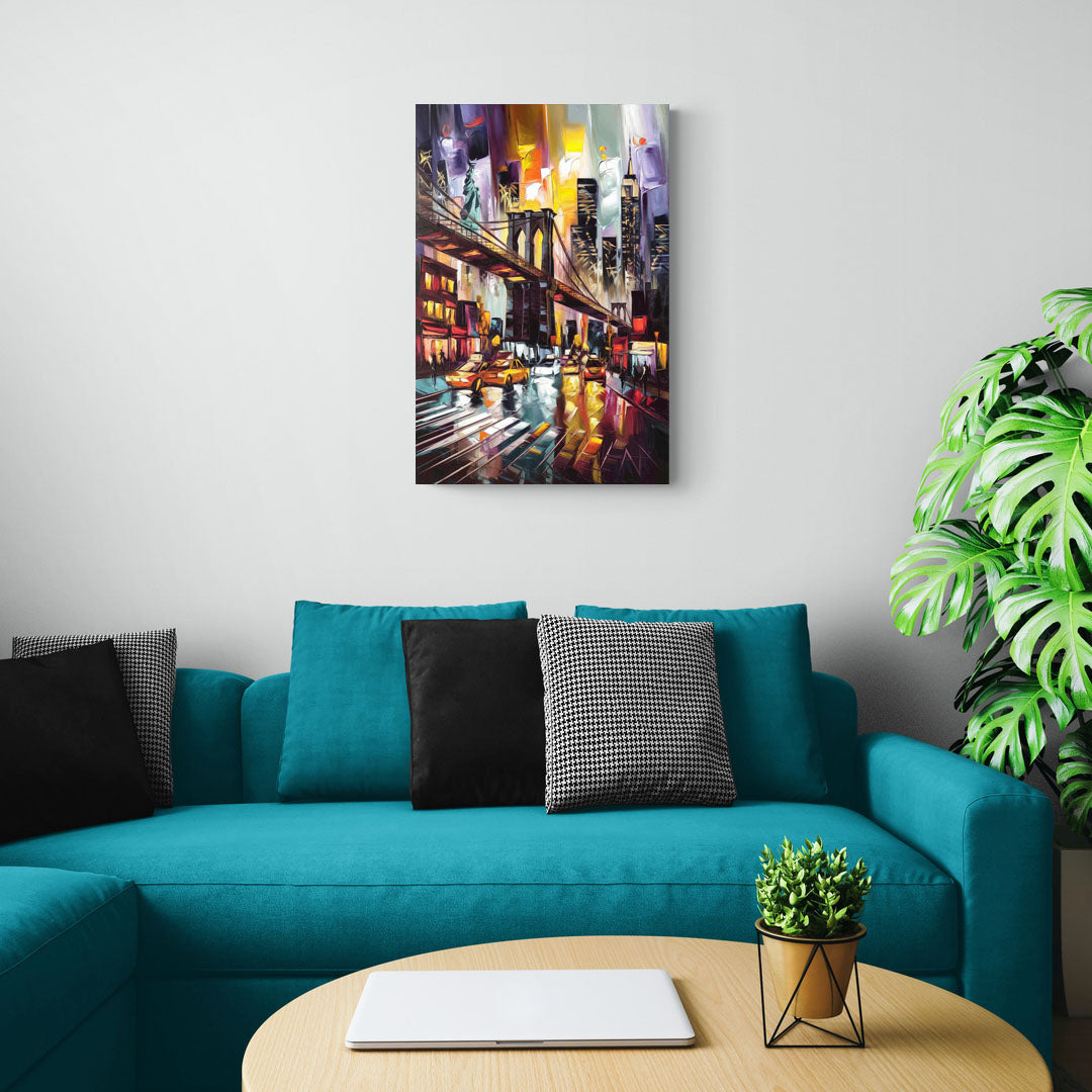 New York City Iconic Landmarks Collage Night - Canvas Wall Art Living Room