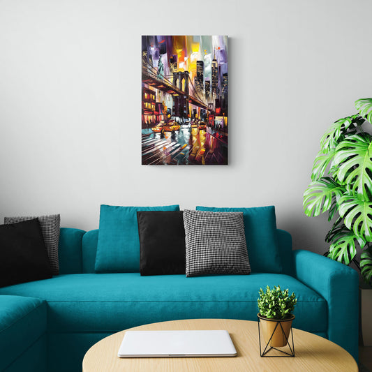 New York City Iconic Landmarks Collage Night - Canvas Wall Art Living Room