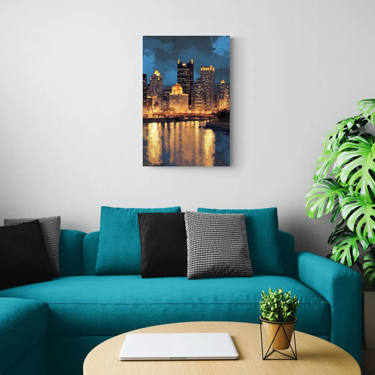 Pittsburgh Nighttime Glow - Canvas Wall Art Living Room