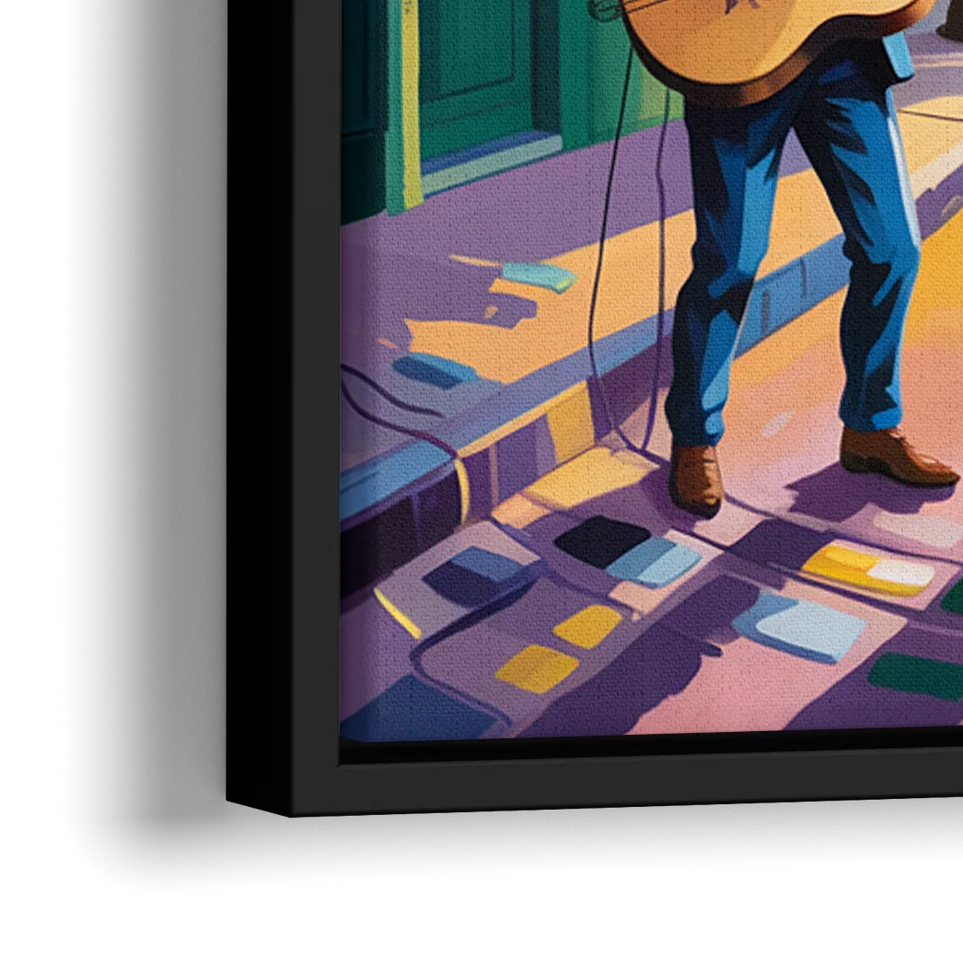 Quebec City Street Musicians - Close-Up Black Frame Canvas