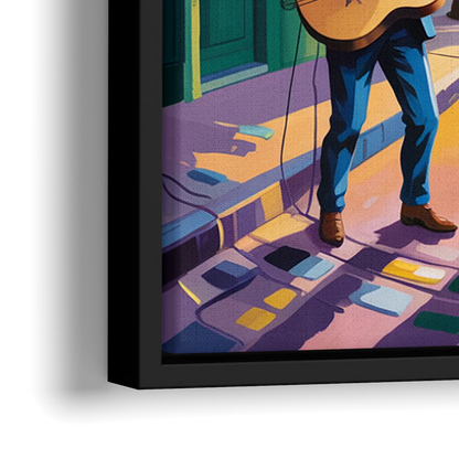 Quebec City Street Musicians - Close-Up Black Frame Canvas