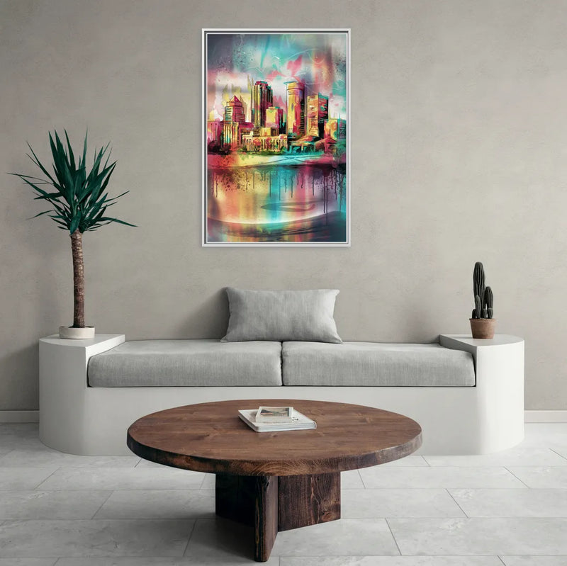 Buffalo Skyline and River - Living Room White Frame Canvas