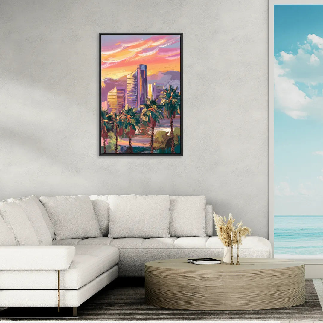 Corona Skyline Sunset - Living Room Black Frame Canvas