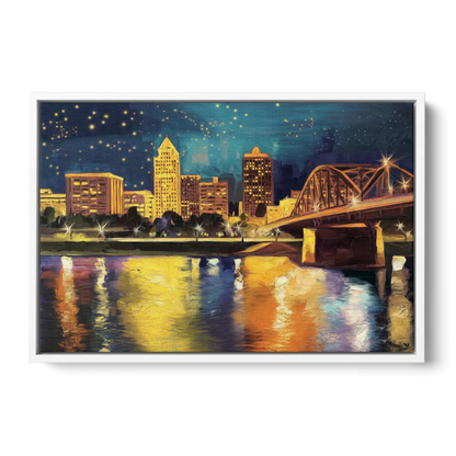 Louisville Cityscape Glow - White Frame Canvas
