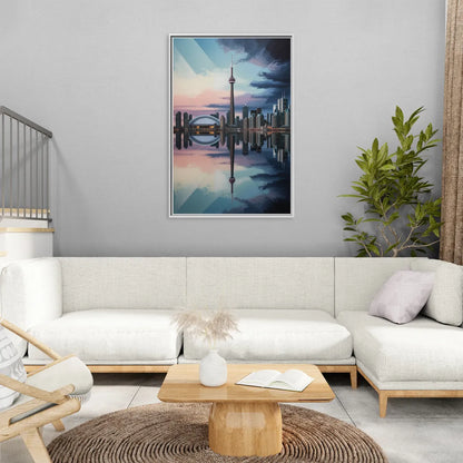 Toronto Cityscape Panorama - Living Room White Frame Canvas