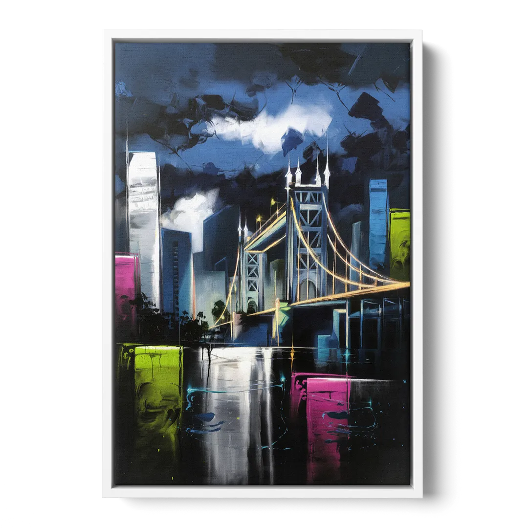 Sacramento Urban Street Art - White Frame Canvas