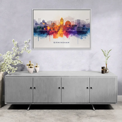 Birmingham Downtown Skyline - Living Room White Frame Canvas