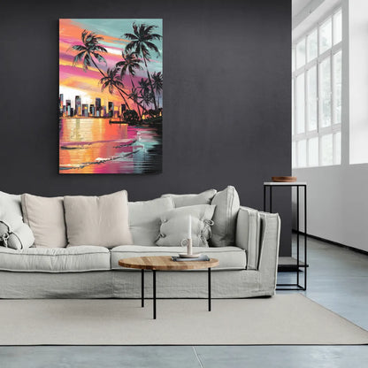 Miami Palm Trees and Sunset - Canvas Wall Art Living Room