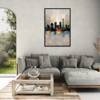 Las Vegas Skyline Silhouette - Living Room Black Frame Canvas