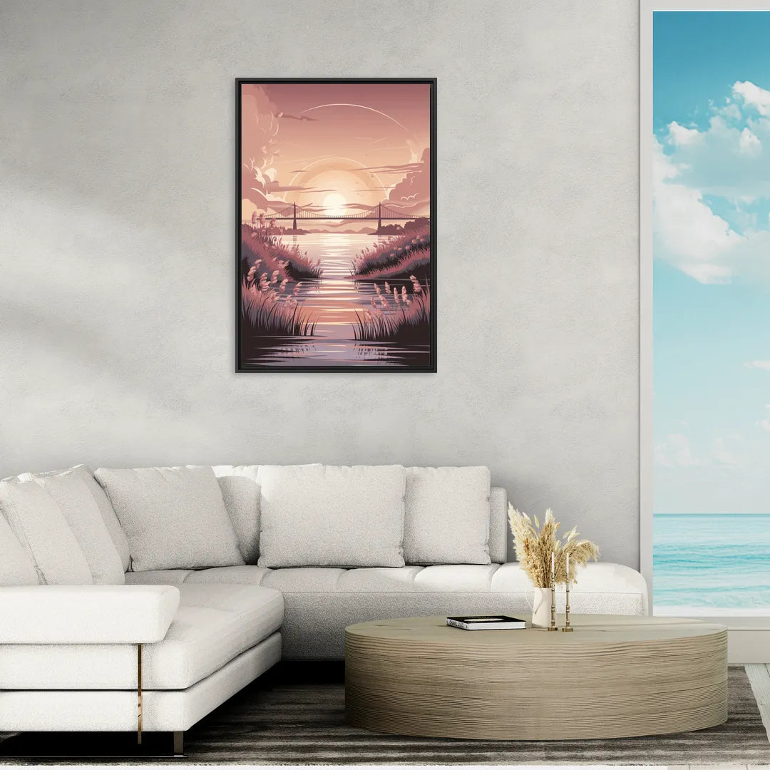 Chesapeake Bay Sunset Glow - Living Room Black Frame Canvas