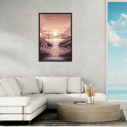 Chesapeake Bay Sunset Glow - Living Room Black Frame Canvas