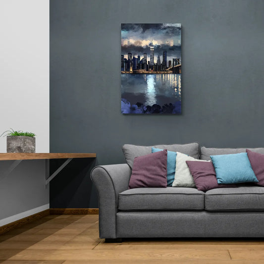 New York City Skyline in Blue Tones Hudson - Canvas Wall Art Living Room