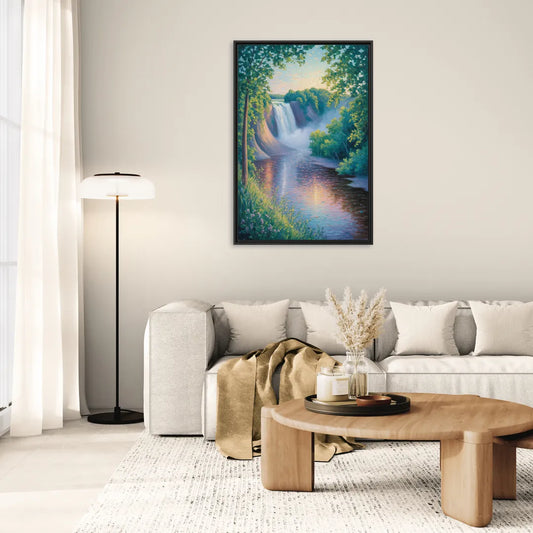 Montmorency Falls Panorama - Living Room Black Frame Canvas