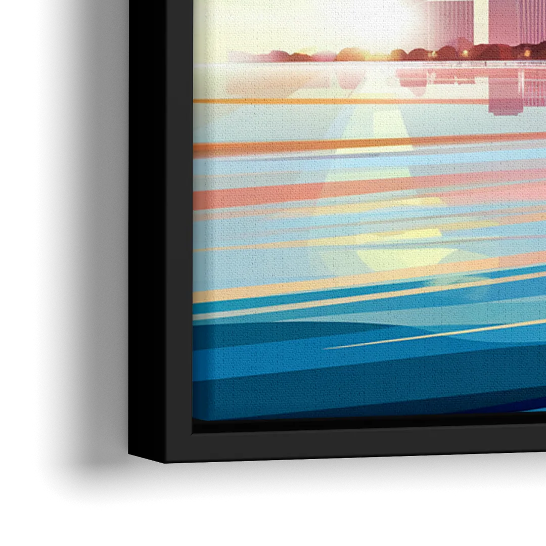 Chicago Skyline At Sunset - Close-Up Black Frame Canvas