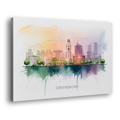 Greensboro Skyline Sunset - Canvas Print Art Sides