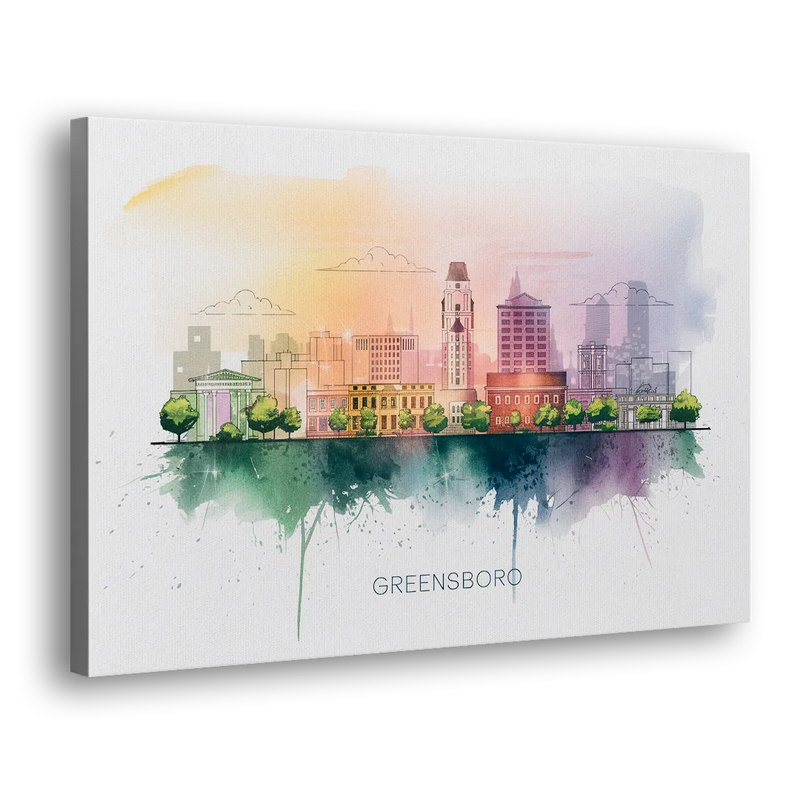 Greensboro Skyline Sunset - Canvas Print Art Sides
