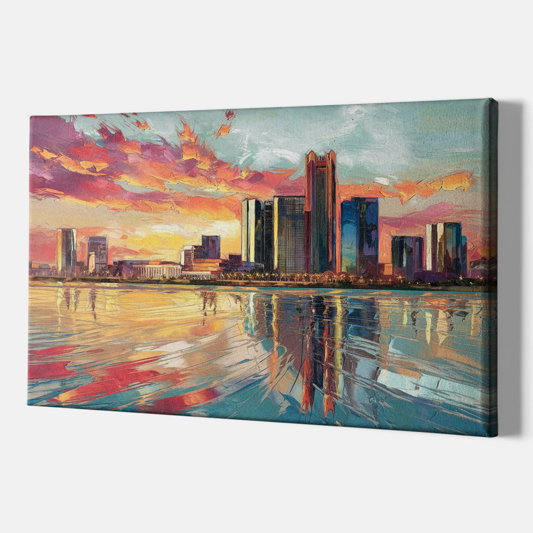 Detroit Skyline At Sunset - Canvas Wall Art Indoor