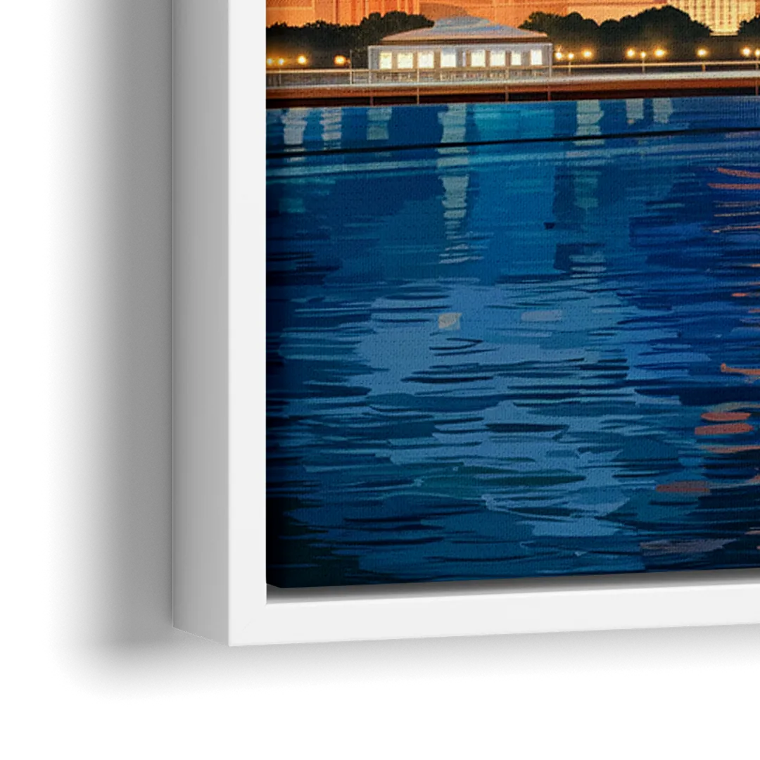 Chicago Skyline and Fireworks - Close-Up White Frame Canvas