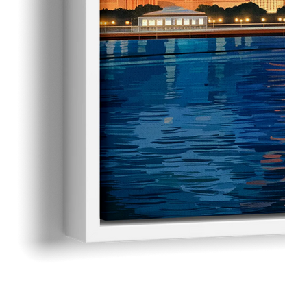 Chicago Skyline and Fireworks - Close-Up White Frame Canvas
