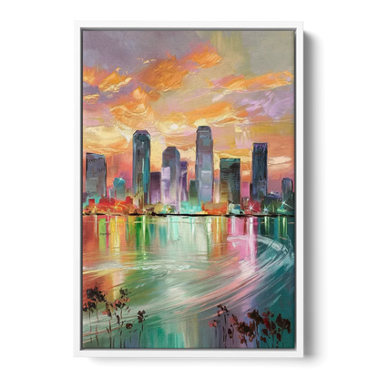 Tampa Skyline at Sunset - White Frame Canvas