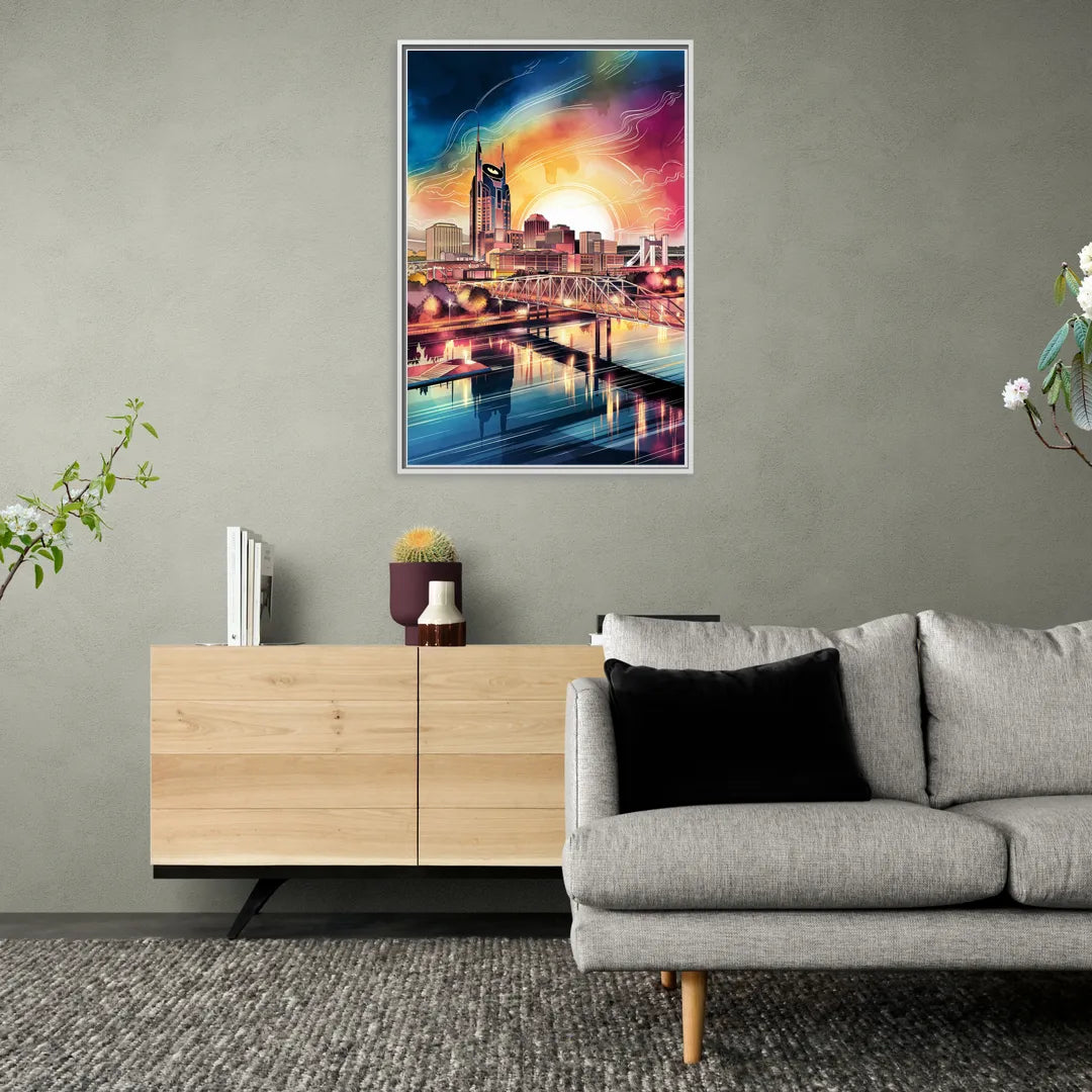Nashville Iconic Locations - Living Room White Frame Canvas