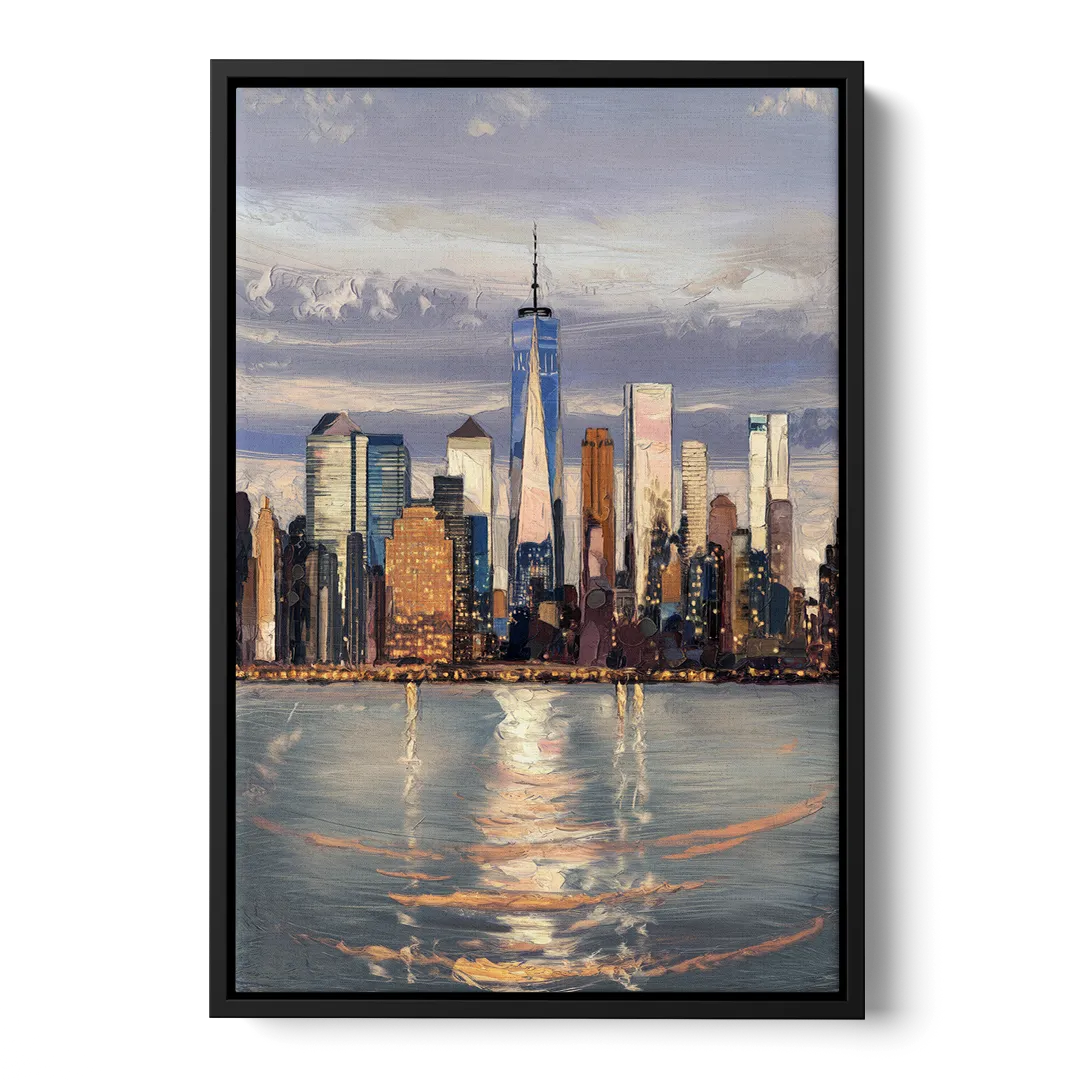 New York City Skyline Reflection - Black Frame Canvas