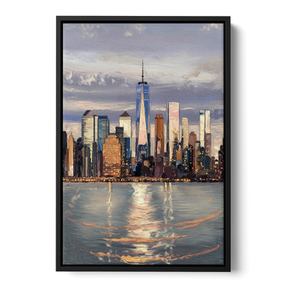 New York City Skyline Reflection - Black Frame Canvas