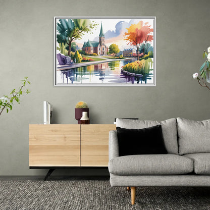 Quebec City Historic Churches - Living Room White Frame Canvas