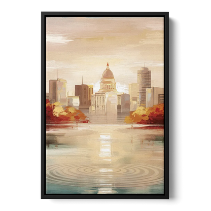 Madison Sunrise Over Downtown - Black Frame Canvas